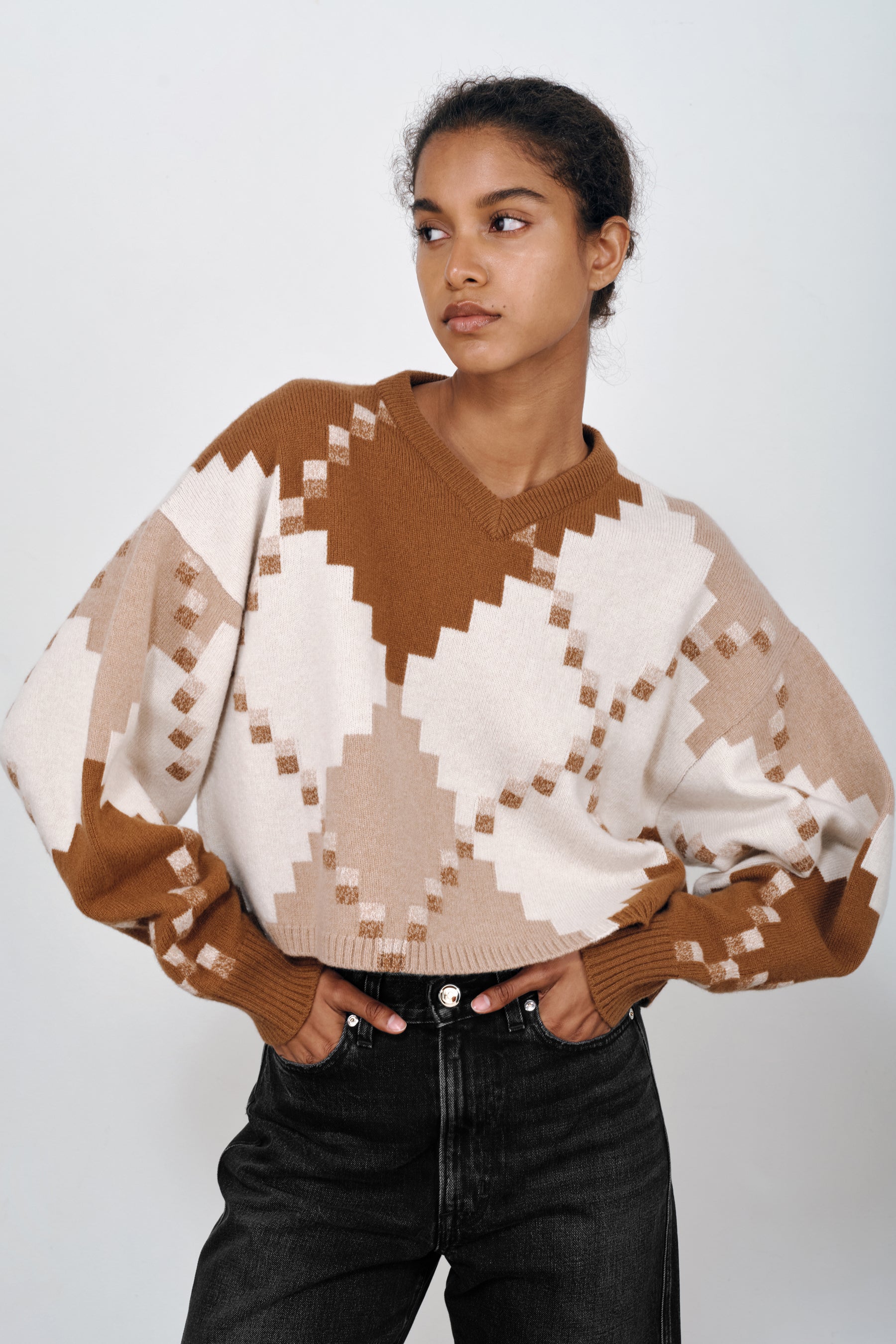 The Ava Argyle Sweater in Camel Lambswool