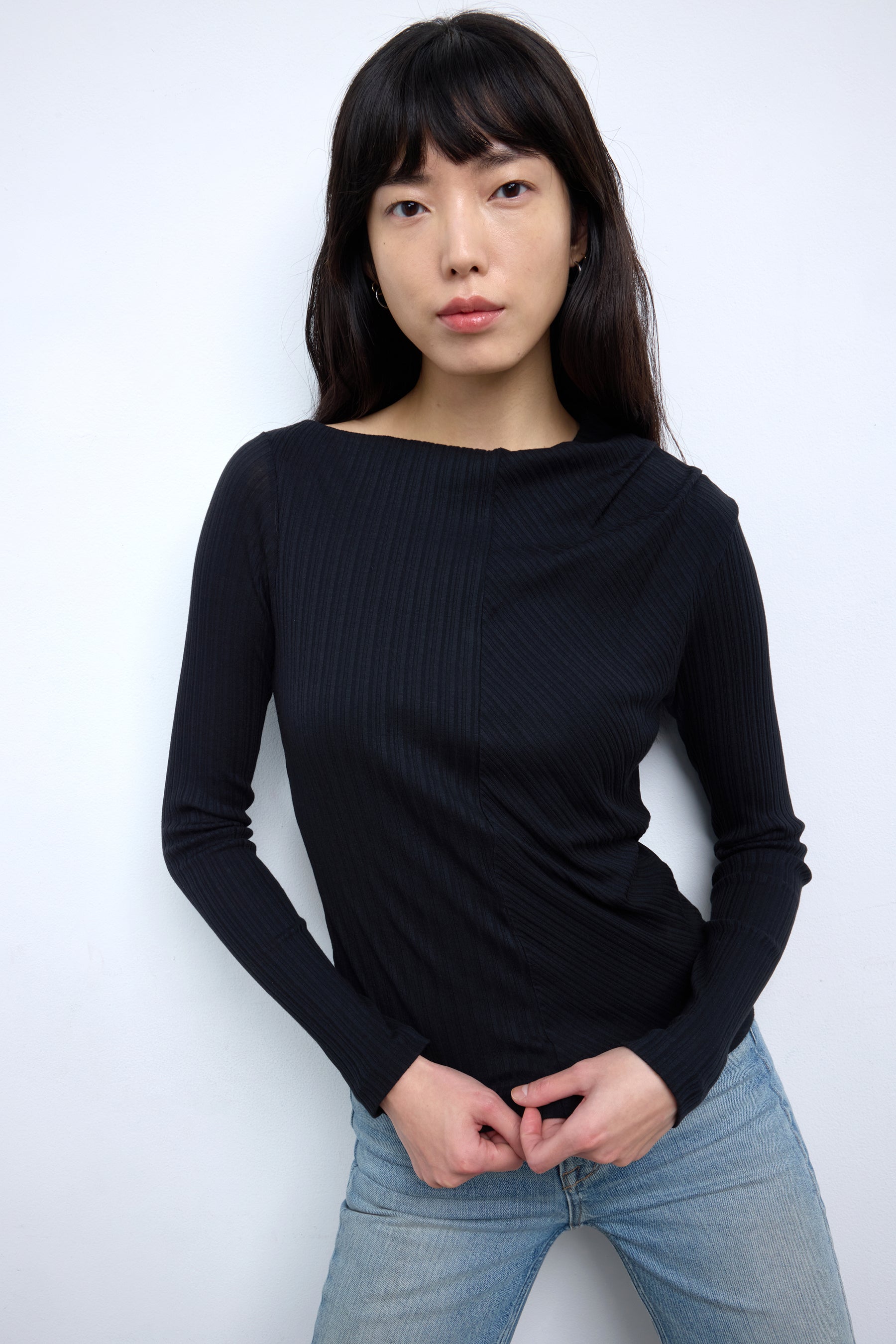 The Danu Crinkled Long Sleeve Top in Black