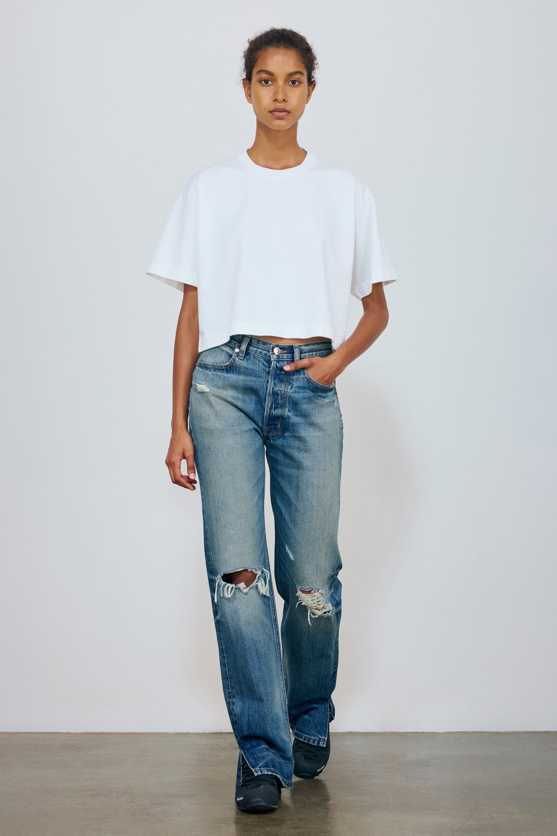 The Agnes Straight Leg Jean in Blue Distressed Denim