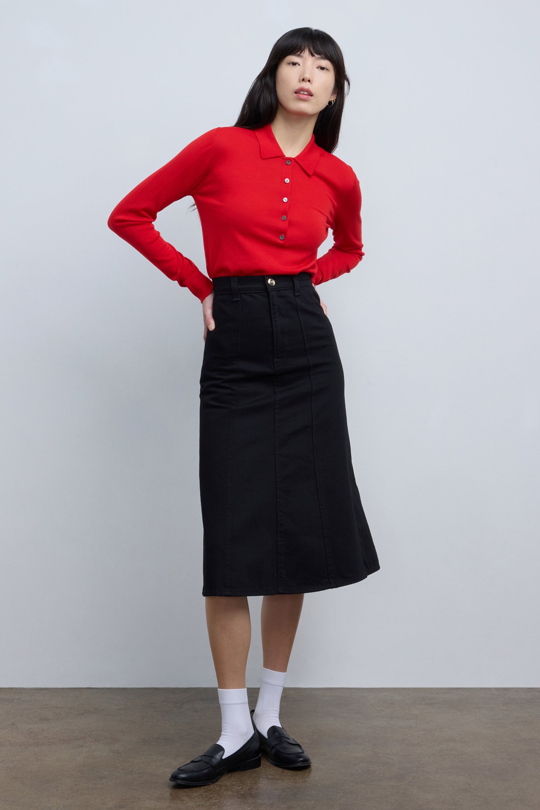 The Staffa Midi Skirt in Black Denim