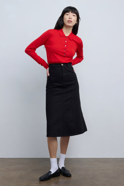 The Staffa Midi Skirt in Black Denim – RÙADH