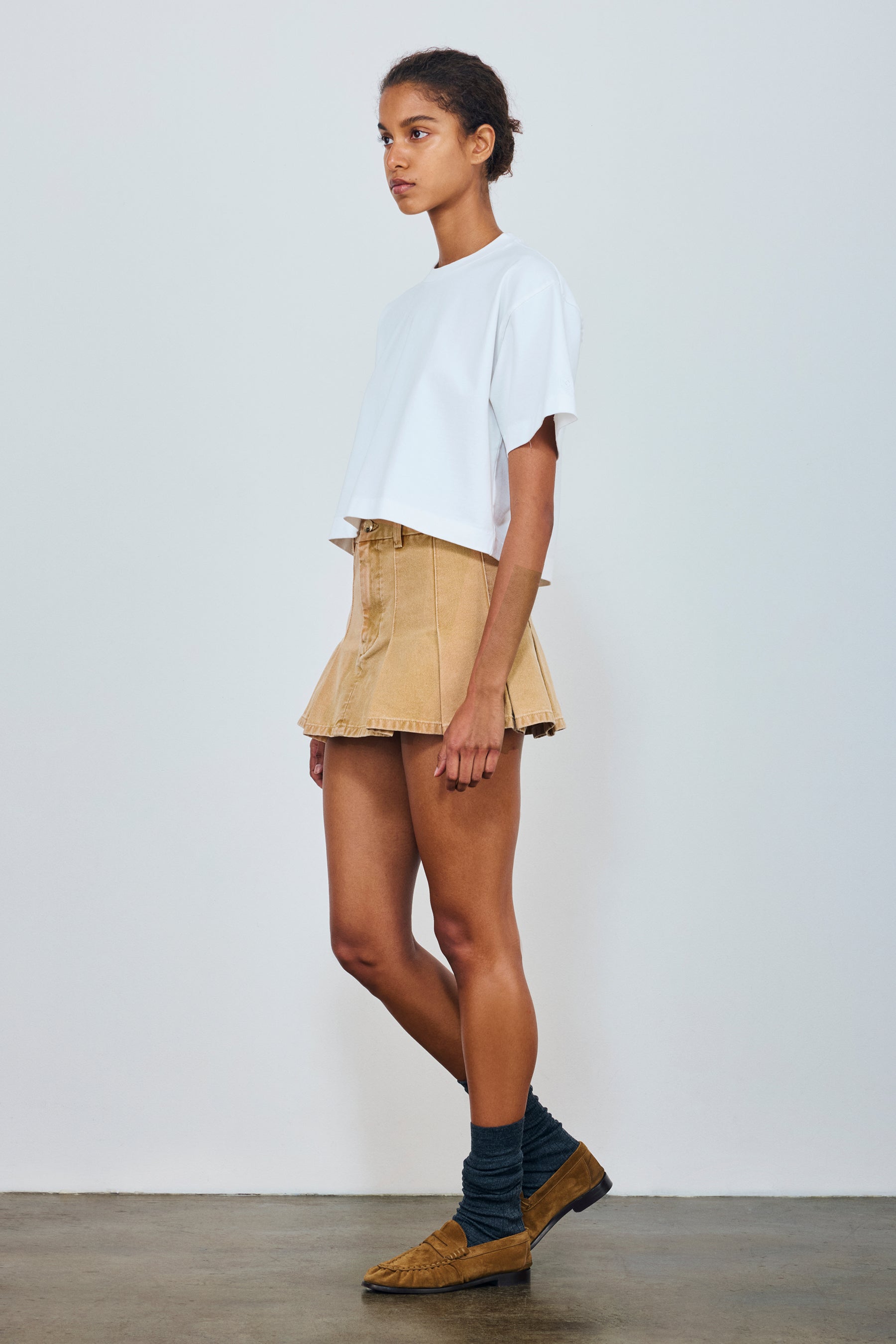The Kenna Mini Skirt in Tan Cotton Canvas – RÙADH
