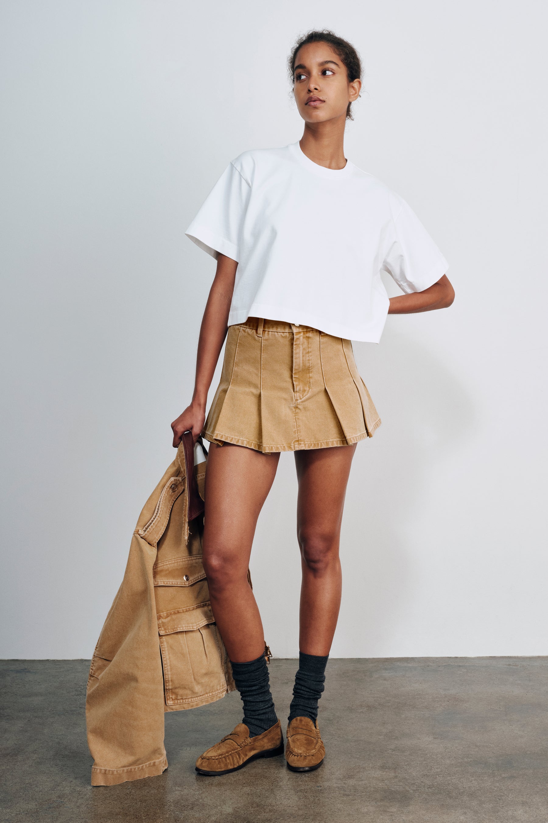 The Kenna Mini Skirt in Tan Cotton Canvas – RÙADH