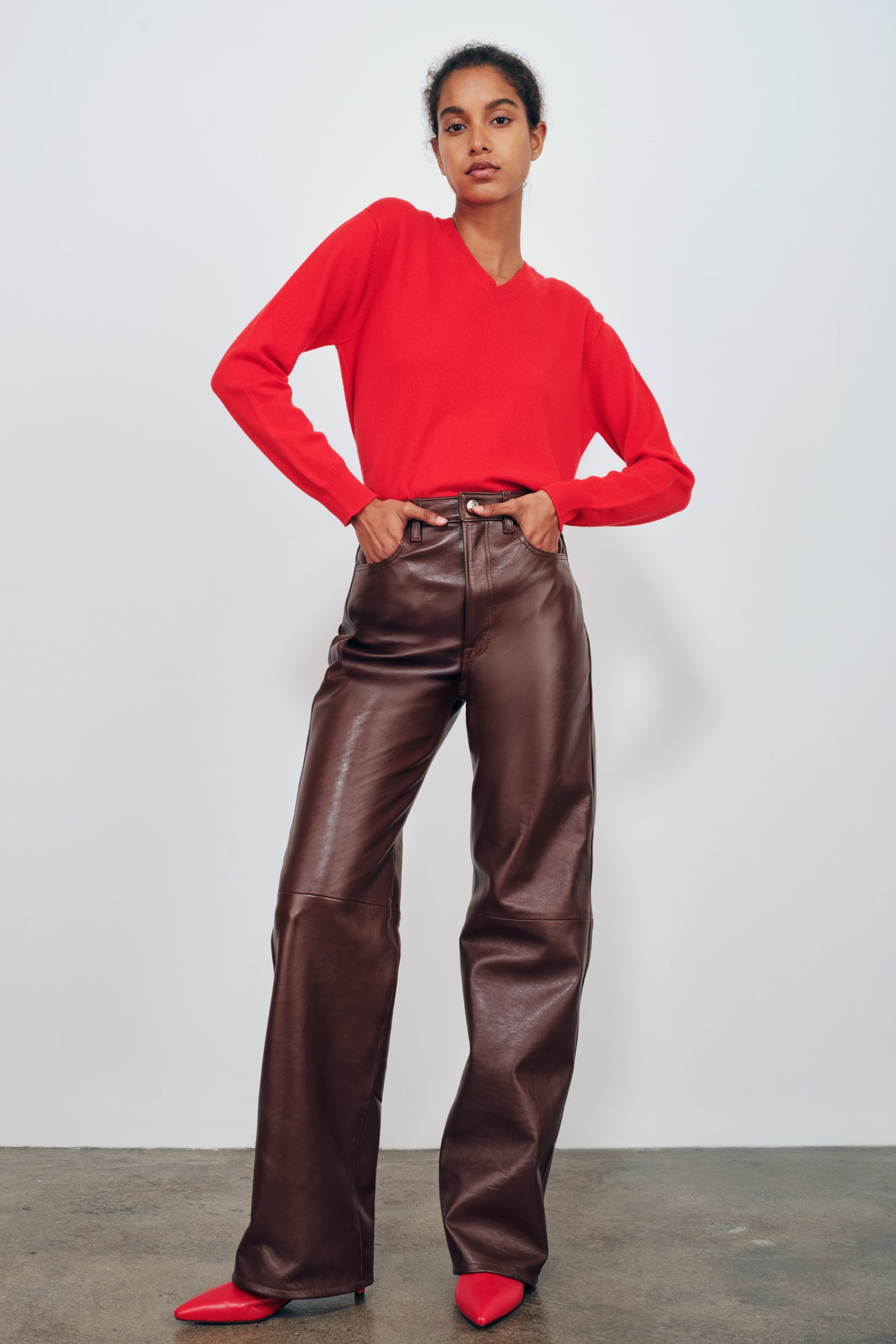 The Quinn Leather Pant in Oxblood Lambskin