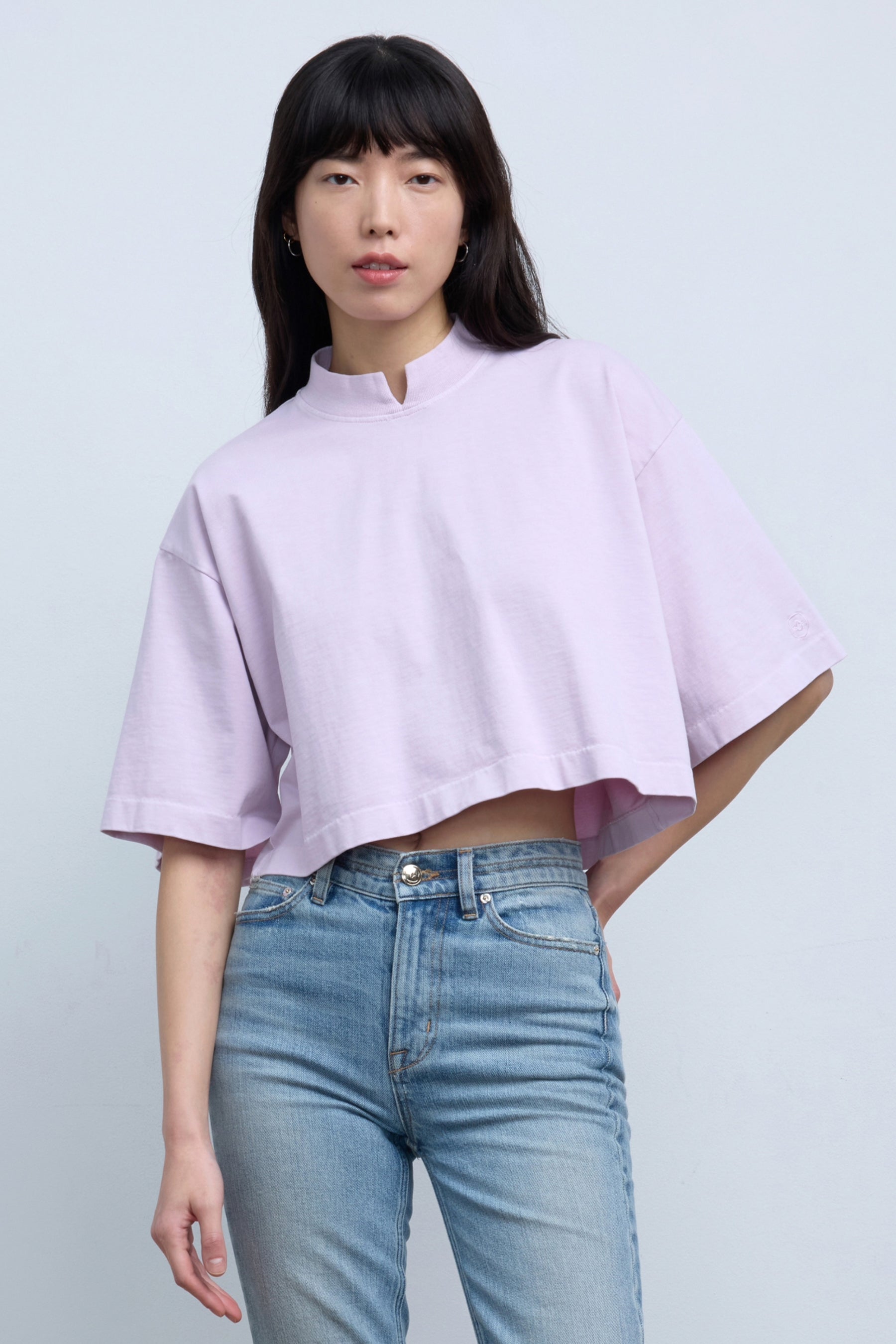 The Nessa Cropped T-Shirt in Blush Pink Acid Wash
