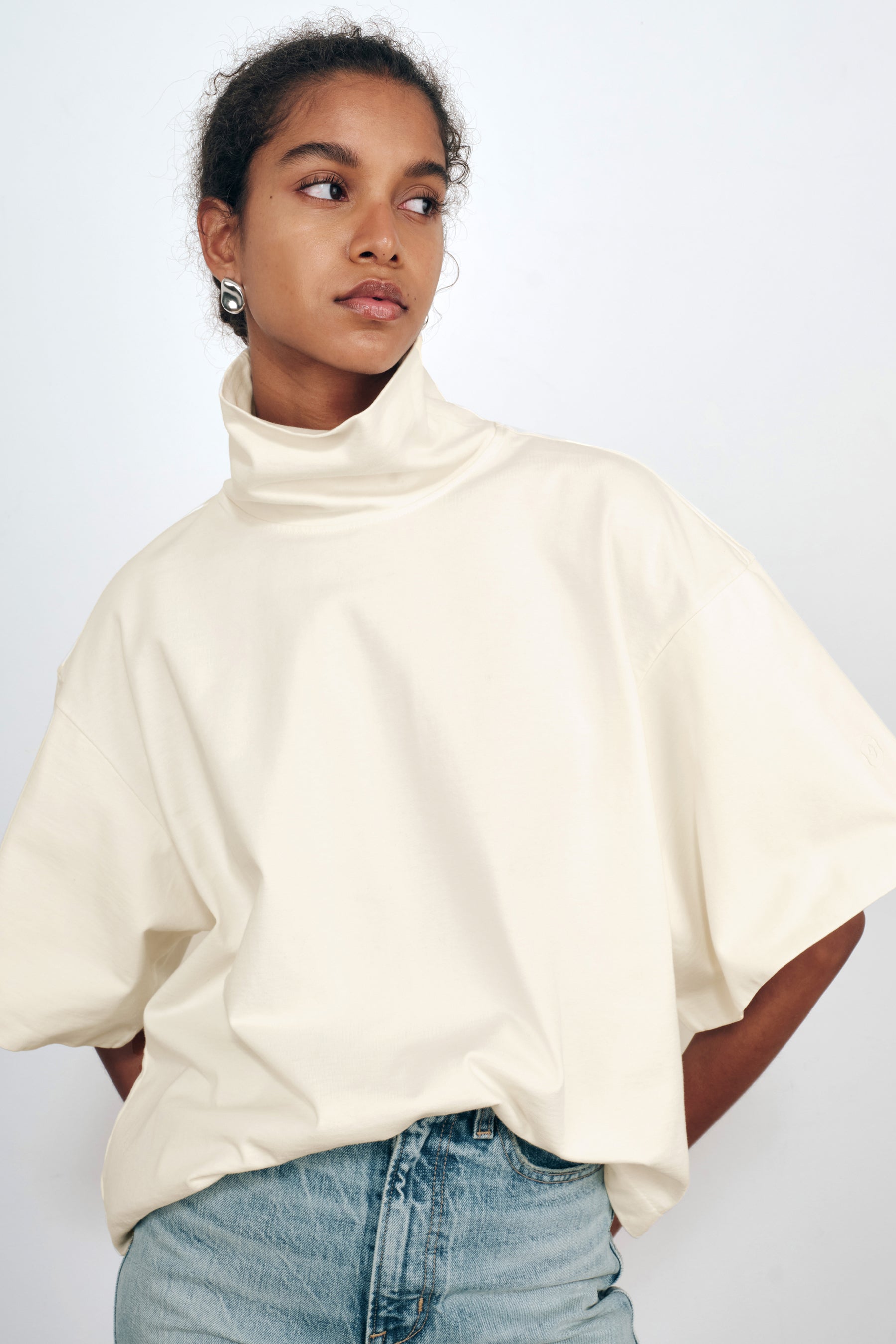 The Orbital Turtleneck T-Shirt in Vanilla Cotton