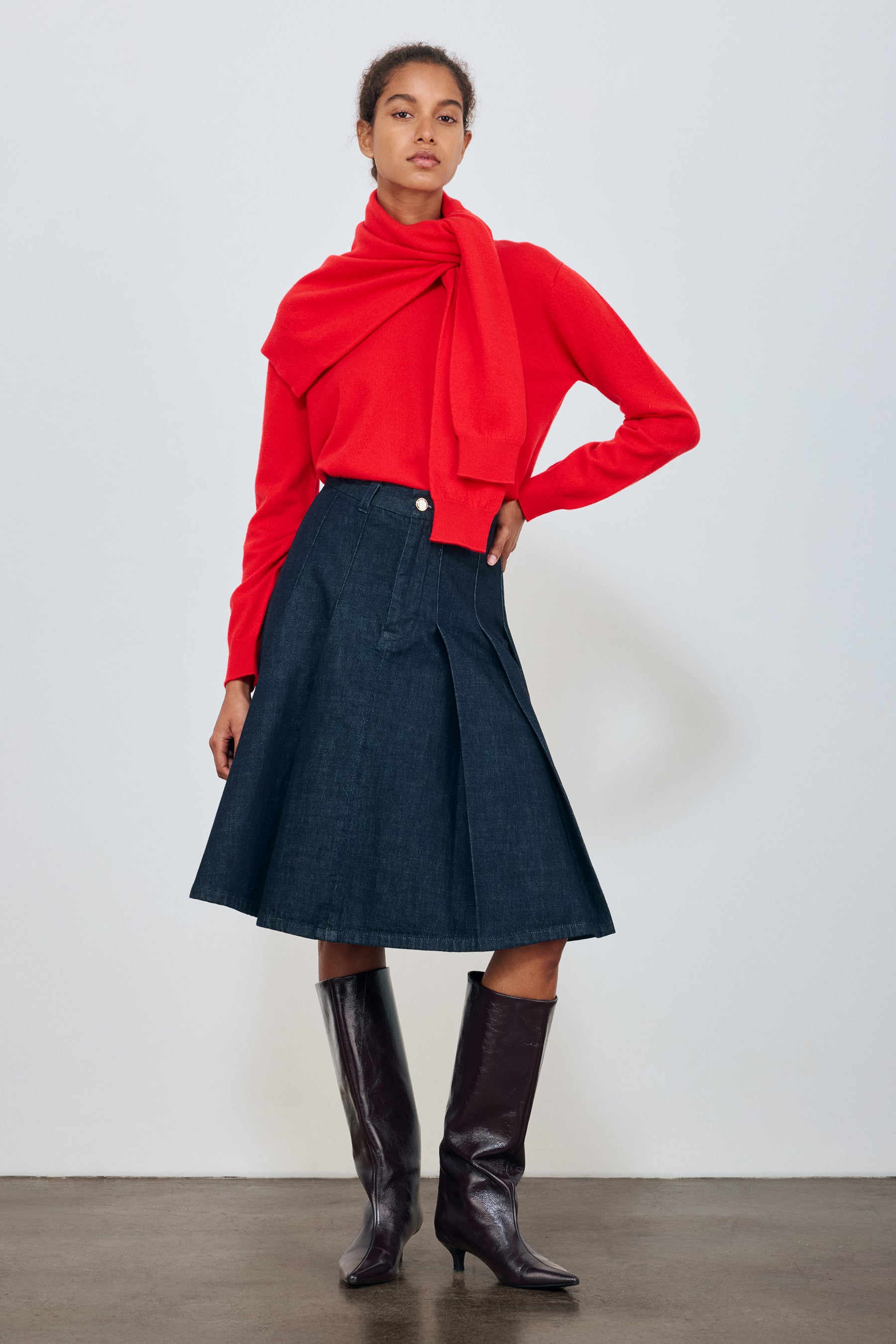 The Reid A-Line Skirt in Dark Wash Denim