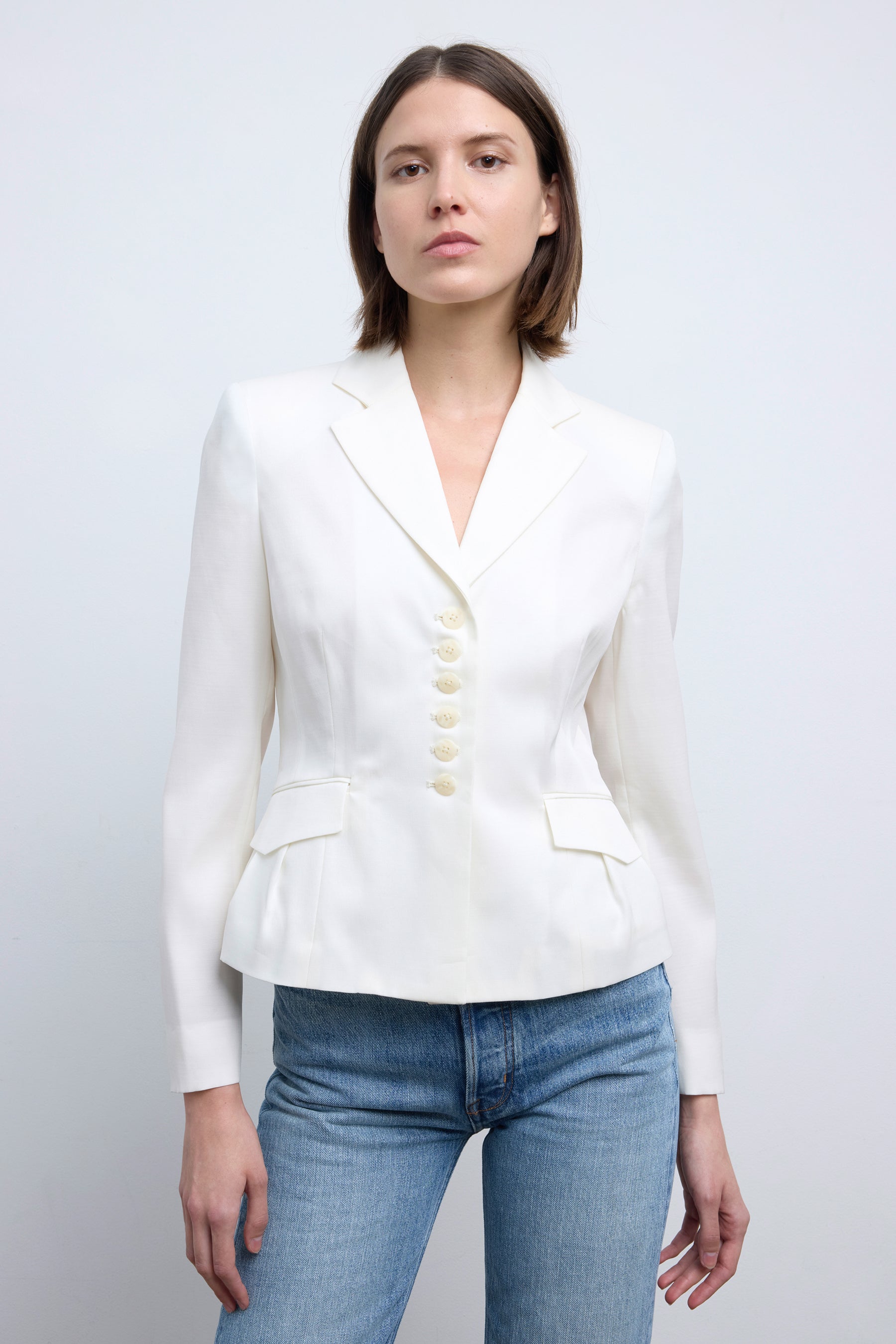 The Blair Fitted Jacket in Ivory Silk Wool