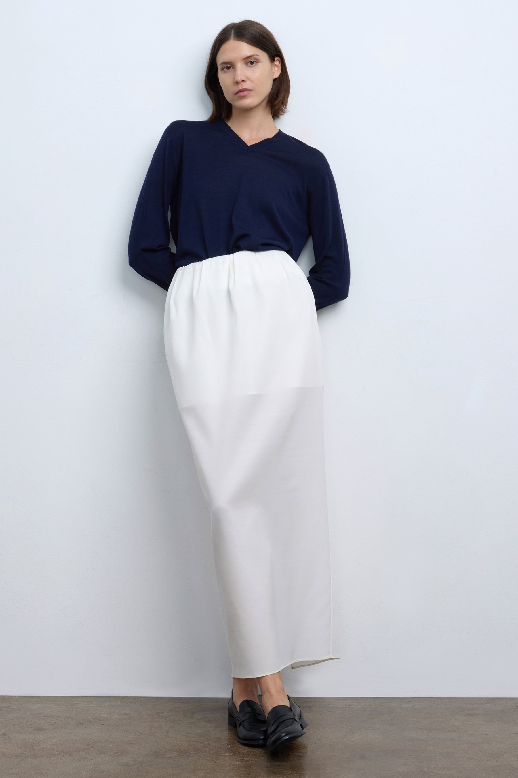 The Daisy Maxi Skirt in Ivory Silk Wool