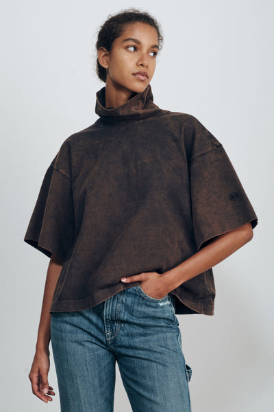 The Orbital Turtleneck T-Shirt in Acid Brown Cotton – RÙADH